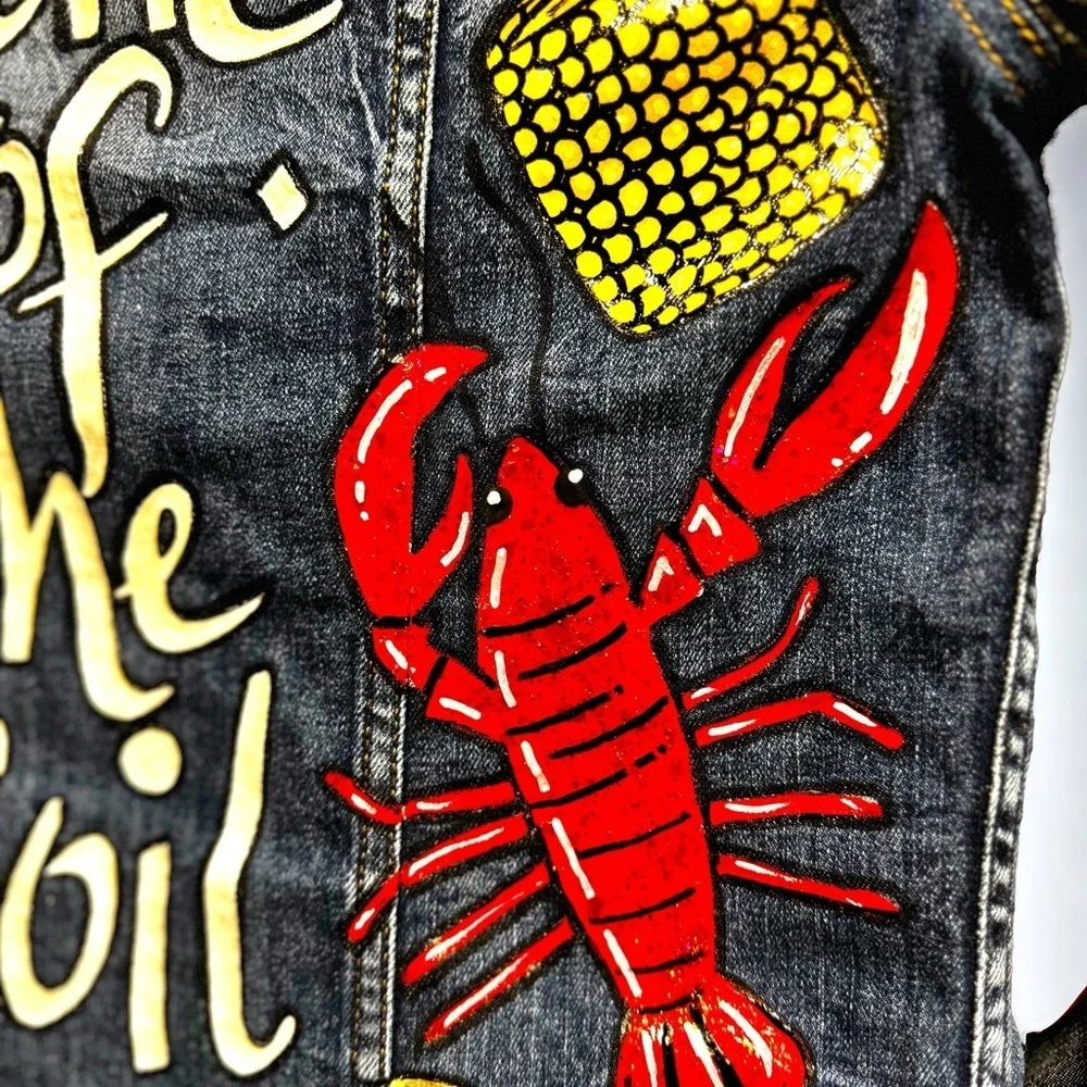 Get Ready to Boil in Style: Hand-Painted Jean Jacket 'Belle of the Boil'! Size S - Picture 7 of 16